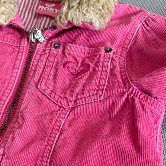 Roxy girls sz xl Pink corduroy Jacket with Tan faux fur details - Picture 4 of 7